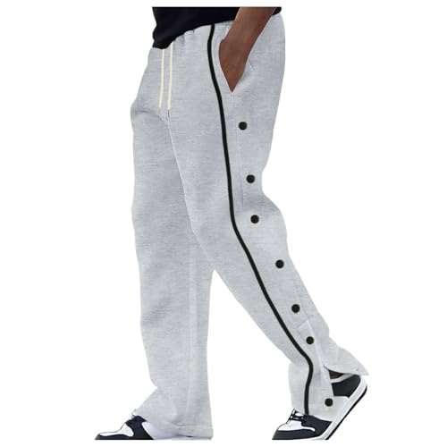 YOSUWOAI Pantalones de rehabilitación para hombre con apertura lateral, largos, pantalones de chándal con botones laterales, informales, holgados, elásticos, unisex, pantalones de chándal de