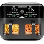 CHEFMAN 6 Quart Dual Basket Air Fryer Oven with Easy View Windows, Sync Finish, Hi-Fry, Auto Shutoff, 2 Independent 3Qt Nonstick Dishwasher Safe Frying Baskets, Digital Double Air Fryer - Black