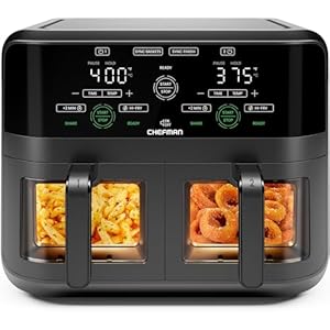 CHEFMAN 6 Quart Dual Basket Air Fryer Oven with Easy View Windows, Sync Finish, Hi-Fry, Auto Shutoff, 2 Independent 3Qt Nonstick Dishwasher Safe Frying Baskets, Digital Double Air Fryer – Black