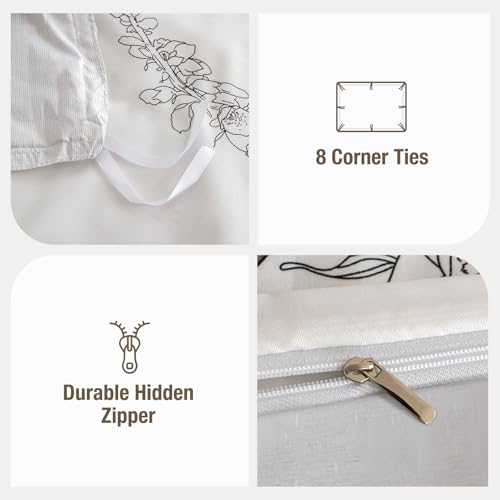 Lekesky Duvet Cover Queen Size, Reversible Dahlia Floral Duvet Cover Set, Soft Microfiber Off White Bedding Duvet Cover Sets with Zipper Closure (1 Duvet Cover 90"x90", 2 Pillowcases 20"x26") by Lekesky - Image 5