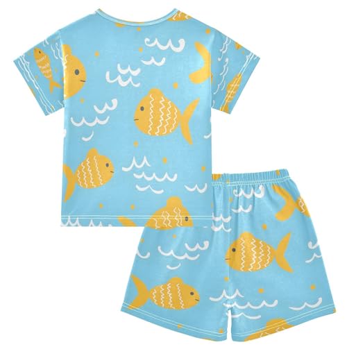 senya Short Sleeve Pajamas Sets Summer Cotton Sleepwear Yellow Fish White Swave2