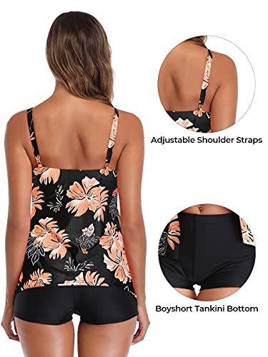Summer-Mae-Damen-Tankini-Volants-Badeanzug-mit-Badeshorts-Zwei-Teilig-Bademode
