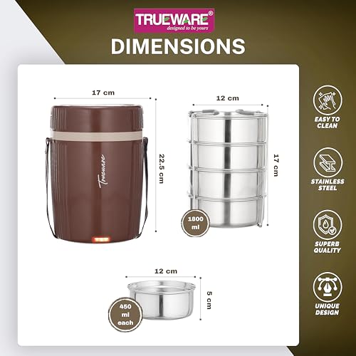 Image of Tureware Electric 4 PU Insulated 4 Stainless Steel Container 450 ML Each Thermoware Electric Lunch Box