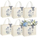 Sadnyy 6 Packs 2026 Wedding Welcome Bags Bulk Bachelorette Tote Bags with Dusty Blue Ribbons Women Bridesmaid Gifts Hawaii Beach Destination Wedding Favors for Guests Bridal Shower Bachelorette Party