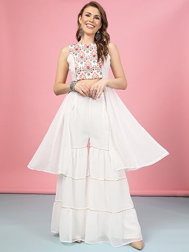 Image of A.T.U.N. (ALL THINGS UBER NICE) Womens Floral Printed Angrakha Pure Cotton Kurta with Palazzos & Dupatta Set | Traditional Ethnic Wear Clothing Set