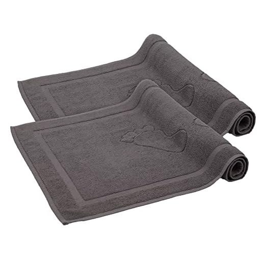 Komfortec Juego de 2 Alfombrillas de baño de Rizo, Lavable, 800 g/m² y 100% algodón, absorbentes y Secado rápido, 50 x 80 cm, Color Gris Antracita
