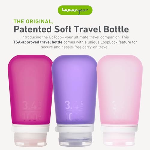 Image of humangear GoToob+ Bottles - Silicone Leak-Proof Travel Tubes for Toiletries, Camping & TSA Carry-On (3-Pack), Large (3.4 fl oz; 100ml), Rose /Lilac /Magenta