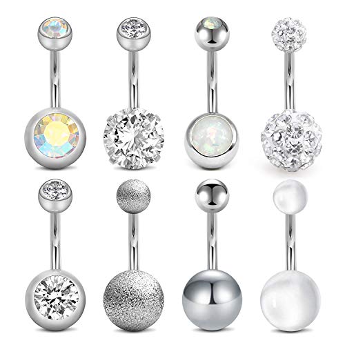 LAURITAMI Belly Button Rings Surgical Steel Belly Ring 14G Opal CZ Navel Piercings Jewelry for Women Girls 3/8