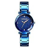 IQCWOOD Luxury Lady's Watches, Women's Watch for Small Wrist, Blue Stainless Steel Watches for Women, Ladies Wrist Watches