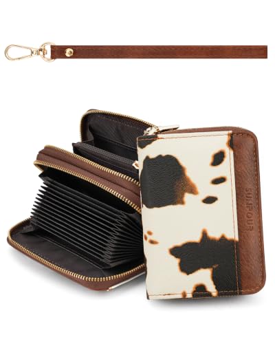 Image of Cow Credit Card Holder for Women,Accordion Wallet with wristlet