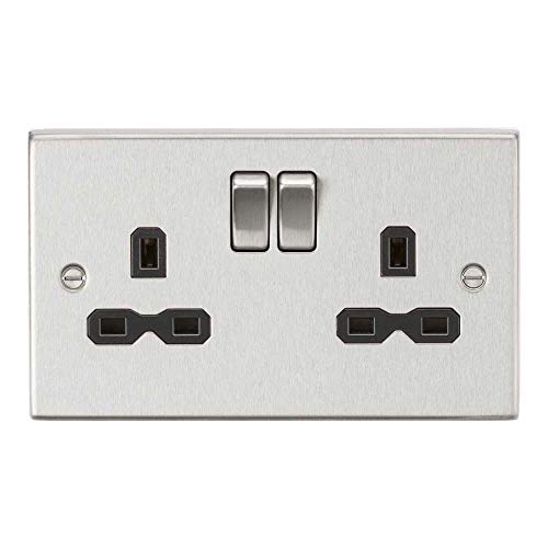 Knightsbridge 2g dp switched socket, Brushed Chrome / Black