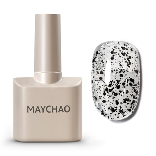 MAYCHAO 15ML Eggshell Glitter Gel Nail Polish 1Pc Easter Black Glitter Gel Polish Soak off Gel Polish Nail Art Manicure Salon DIY at Home, 0.5 OZ
