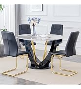 Amazon.com - JUFU 7 Piece Round Dining Table Set for 6, 48" Faux Marble ...