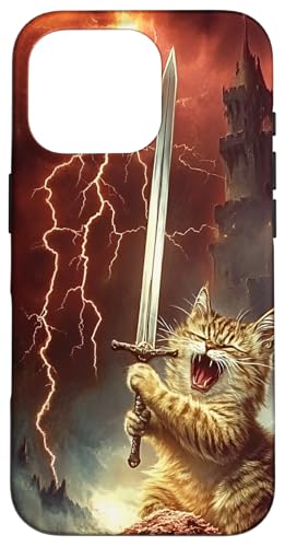 Dark Fantasy Cat With Sword Kitten Case for iPhone 16 Pro
