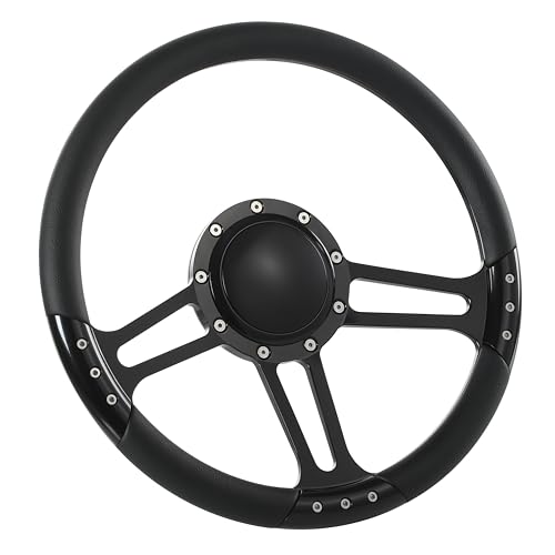 Flashpower 14'' Billet Half Wrap 9 Bolts Steering Wheel with 2'' Dish and Horn Button(Black)