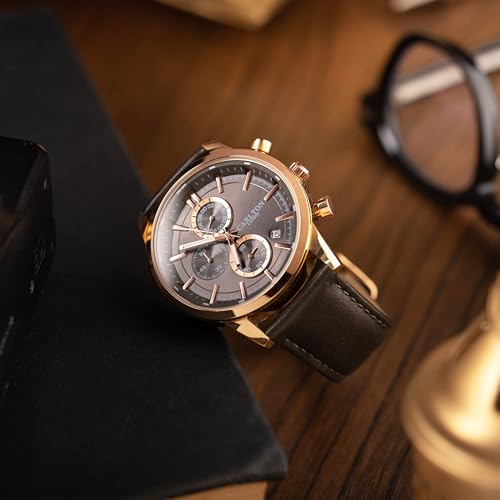 Image of Carlton London Windsor Men Analog Watch, Round Dial, Leather Strap, Quartz Movement, 43 mm Case, Slim Design, Lightweight Comfort, 30M Water Resistant, Casual Formal Wear