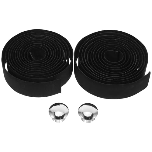 EXCEART ロードバイク用防滑ハンドルテープ 自然合成コルク素材 衝撃吸収クッション付き 取り付け簡単 エンドプラグ 両面テープ付 ブラック