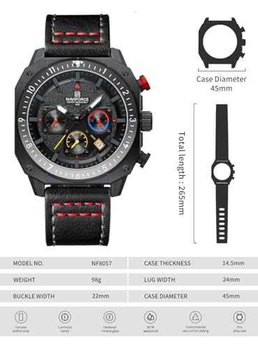 Image of NAVIFORCE NF8057 Square Vintage Military Chronograph Genuine Leather Analog Watch