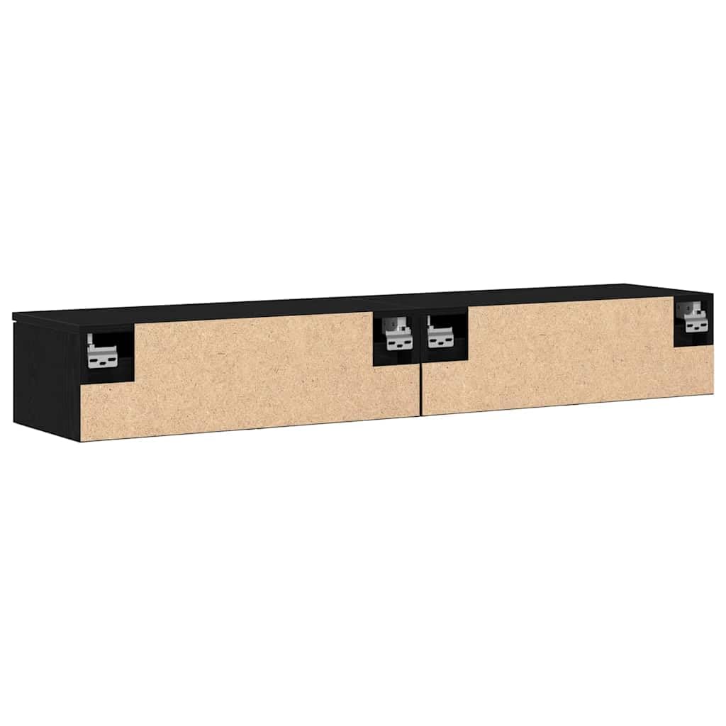 Wandregal Schwarz 2 Stück Holzwerkstoff 136x30x20cm Modernes Schweberegal mit 25kg Tragkraft für Wohnzimmer Küche und Badezimmer