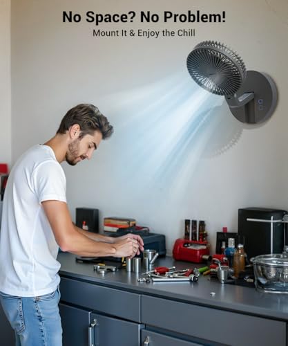 Geek Aire Foldable Battery Operated Fan, Portable Rechargeable USB Floor Table Fan with LED Light, Quiet Oscillating Pedestal Fans that Blow Cold Air for Bedroom Office Camping Travel - Grey — view 6