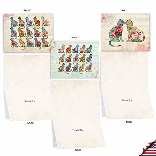 Image of The Best Card Company 10 Assorted Cat Thank You Note Cards Boxed Set 4 x 5.12 Inch with Envelopes (10 Designs, 1 Each) Catfigurations M6452TYG