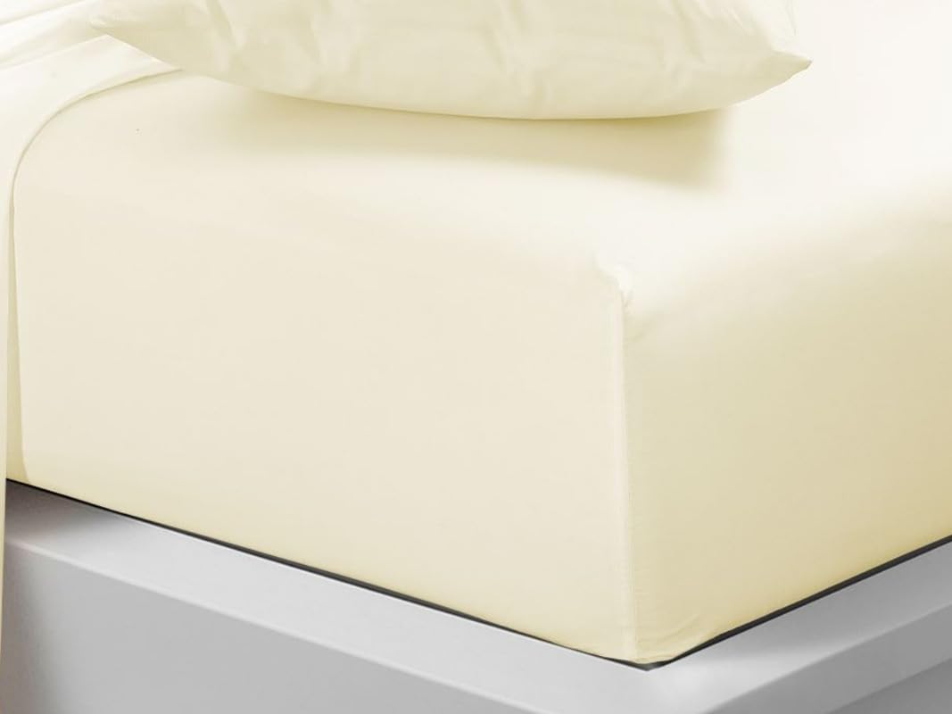 Fitted Sheet 40cm Extra Deep Pocket Cream Pillow Pair Easy Care Poly Cotton, Soft, Wrinkle-Free (PP cream)