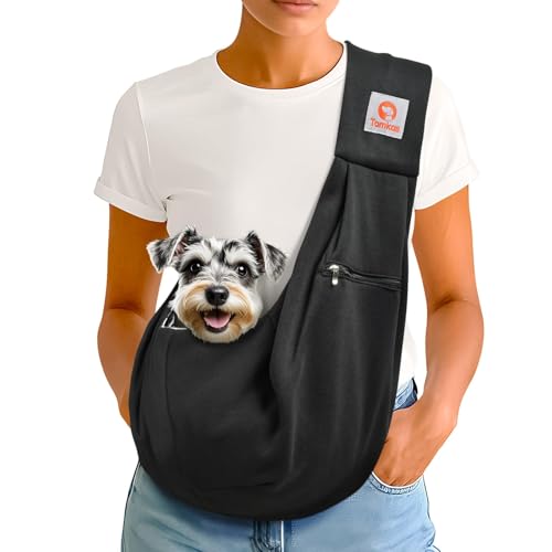 Image of Tomkas Small Dog Sling Carrier - Classic Pocket & Classic Strap & Classic Pocket - for 3-10 lbs Pets(Black)
