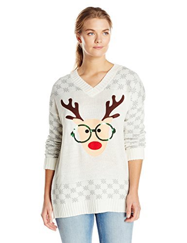 Derek Heart Juniors' Plus-Size Nerdy Reindeer Ugly Christmas Sweater