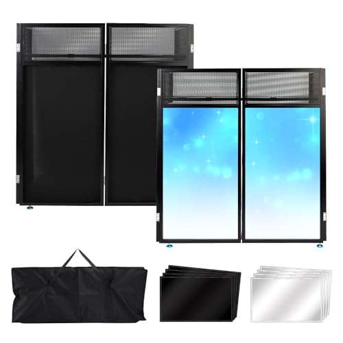 Topteng Portable DJ Facade Booth with Black/White Lighting Scrims, 42' x 20' Metal Frame DJ Table...