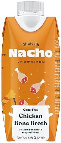 Made by Nacho Bone Broth Cat Food Topper for Hydration and Picky Eaters - Add Protein and Flavor to Your Dry Cat Food – Supports Optimal Nutrition, Digestion, Skin & Coat, 11 oz. (Pack of 4), Chicken