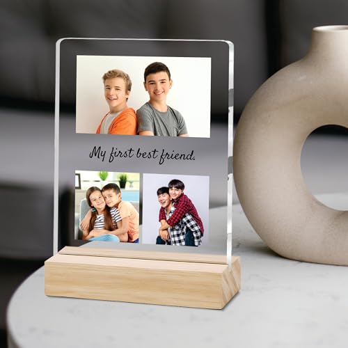 Image of Giftplease Customized Photo And Text Frame With Wooden Stand | Personalised Printed Photo Frame | Gift For Brother | Birthday | (Transparent, 5MM, 6 * 8 Inches), Tabletop BG 11