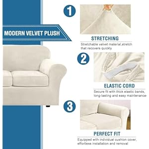 Hversailtex real velvet plush 3 piece stretch sofa covers couch covers for 2 cushion couch loveseat covers width up to 72 inch feature thick soft stay in place medium sofa ivory  urban country home decor