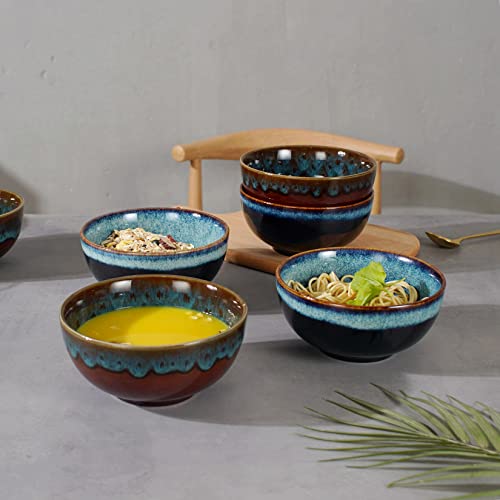 Ste-Cer Cereal Bowls,Soup Bowl,6 Inch Ceramic Bowl Set Of 4 For Kitchen,Japanese Style Bowl Set For Dessert,Noodle,Breakfast,Salads,Oatmeal(Peacock Green) #TOP5