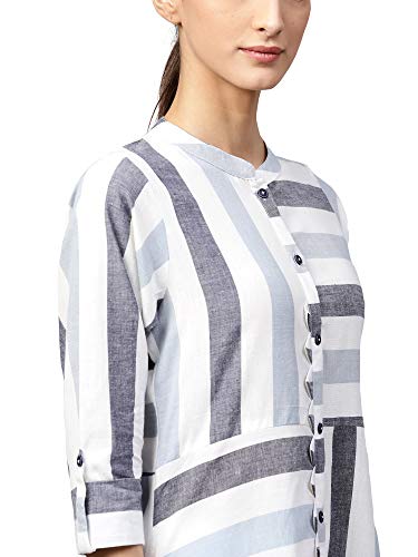 Image of INDO ERA Women's Cotton Striped A-Line Kurta(IE14KT3OW1012)