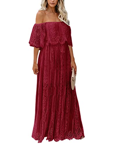 Women's Off The Shoulder Lace Maxi Wedding Dress Flowy Boho