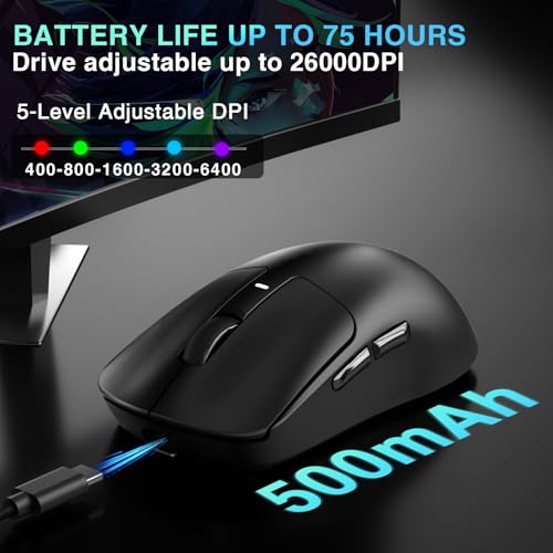 Image of AULA SC680 Wireless Gaming Mouse, Tri-Mode 2.4Ghz /USB-C /BT5.2, Ultra-Lightweight Mouse, PAW3395 Sensor, 8K Polling Rate, 26000 DPI, 75Hrs Battery Life, Rechargeable Gaming Mice for PC /Laptop /Mac /PS5