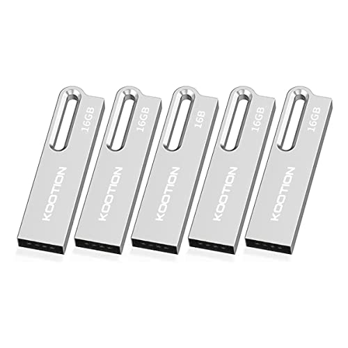KOOTION 5 Lot 16 Go Clé USB 2.0 Clé USB en métal avec Porte-clés 16 Go étanche Jump Drive Memory Sticks pour Ordinateur / Ordinateur Portable Sauvegarde de Stockage (5 Lot 16 Go 2.0, Argent) Cover