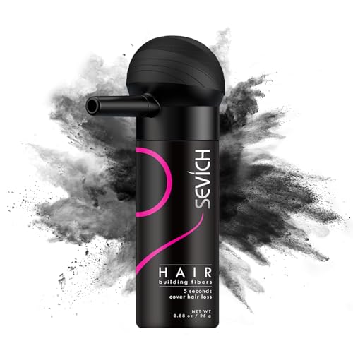 SEVICH Fibras capilares con aplicador en aerosol – fibras de pelo de aspecto natural para hombres y mujeres, plenitud instantánea, resistente al viento y al agua, fácil de lavar, 25 g, color negro