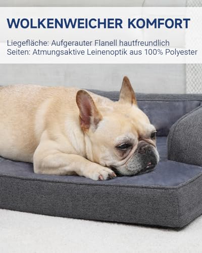 KSIIA Orthopädisches Hundebett Grosse Hunde, Hundekorb Bezug abnehmbar waschbar, Hundesofa Wasserdicht mit Rand, rutschfeste Unterseite, Dunkelgrau, 88x55x15cm