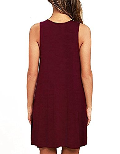 HAOMEILI Women's Sleeveless Pockets Casual Swing T-Shirt Summer Dresses M Wine Red - Image 3