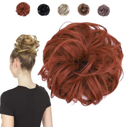 Juvabun Messy Bun Hair Piece - Copper Red| Hair Pieces for Women & Men| Messy Bun Hair Piece Synthetic Hair | Everyday Wear | Washable & Realistic| Synthetic Hair Bun Scrunchie |Copper Red