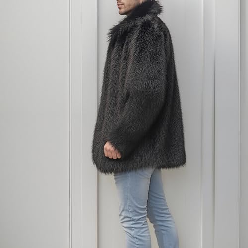 Image of Colf Men's Winter Parka Coat Lapel Faux Fur Jacket | Mens Faux Fur Coat, Long Sleeve, Fluffy Overcoat, Winter Jacket