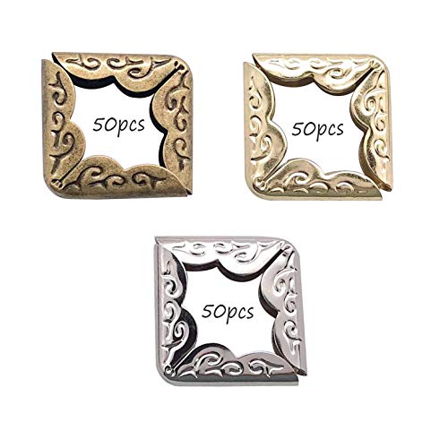150PCS Book Corner Protector Metal Corner Cover for Scrapbook Album Menu Folder Include 50PCS Gold, 50PCS Silver and 50PCS Bronze