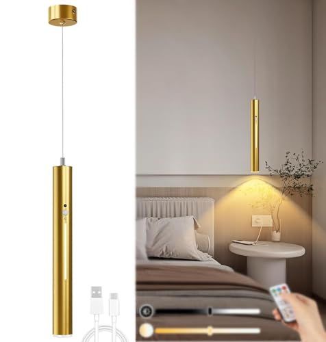 TRUYOK Lampada a sospensione a batteria con sensore di movimento, a LED, dimmerabile, con telecomando, controllo touch, lampada a sospensione magnetica, luce notturna interna, per tavolo da pranzo