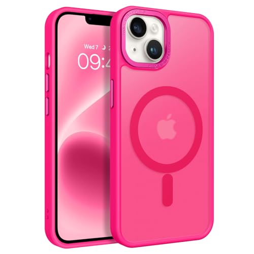 GaoBao Cover Magnetica per iPhone 13/iPhone 14, [Compatibile con MagSafe] Custodia Traslucida Opaca Protettiva Sottile Antiurto Retro Resistente Anti-Scivolo Case per iPhone 14 e iPhone 13, Rosa Caldo