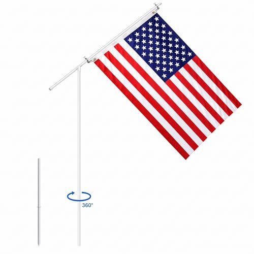 Hahafelt Portable Flag Pole Kit with 3x5 American Flag-PVC Telescoping Flagpole for RV Camping Tailgate-Tire Mount & Ground Stake Rotating Spinner Design(Slanted Design)
