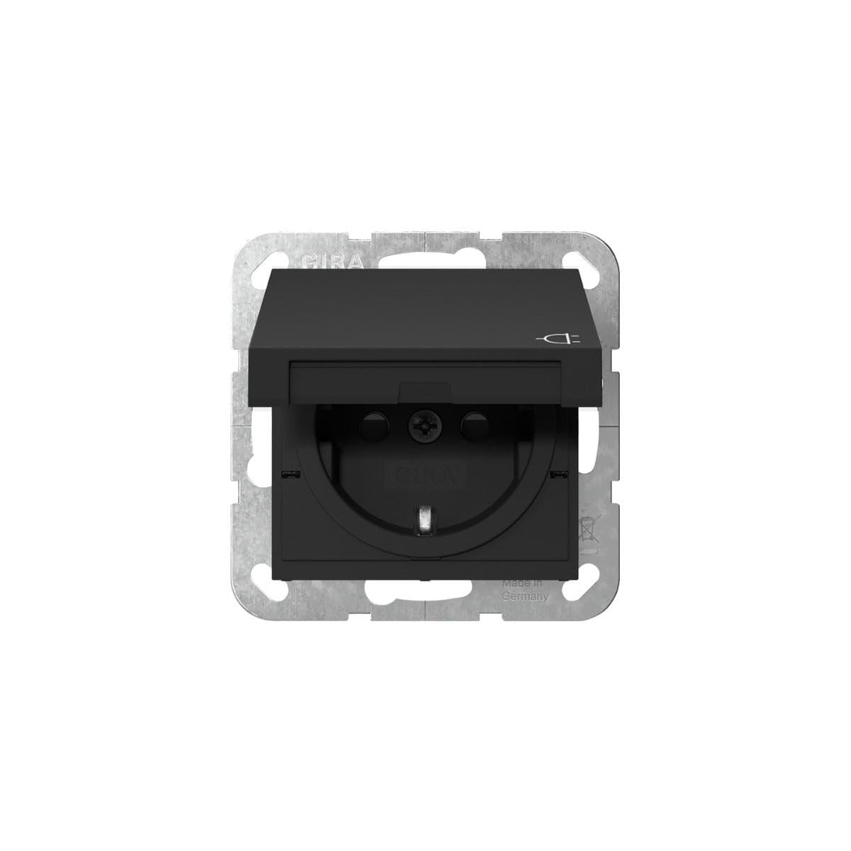 Gira Black System 55 Schuko Socket With Safety Cover Matt - 4414005