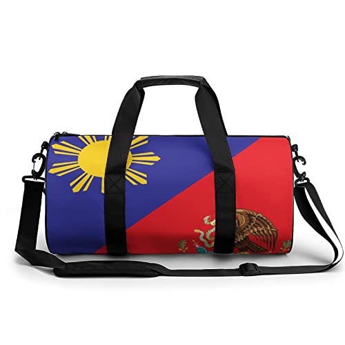 Philippines Mexico Flag Sports Gym Bag Waterproof Duffel Bag Travel Overnight Bag Carryon Weekend Bag
