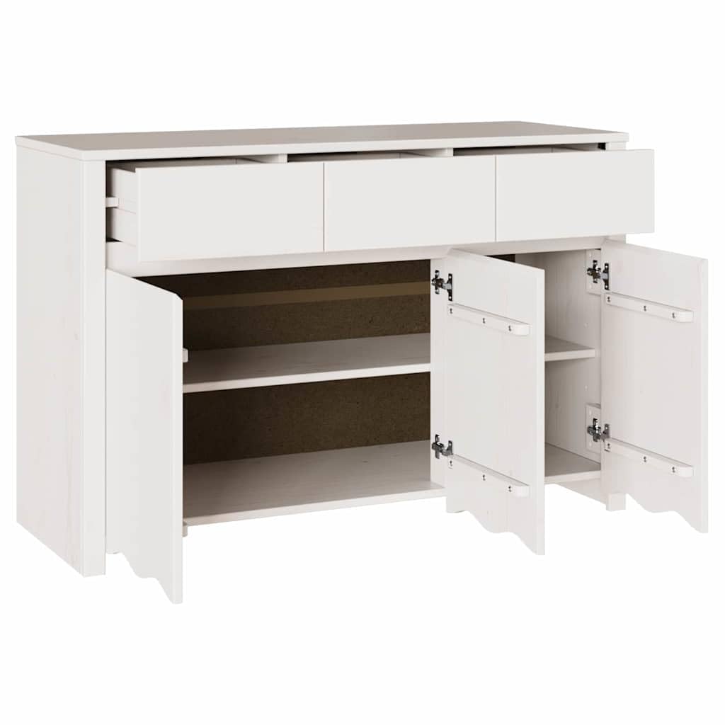 Credenza bianca, 114 x 43 x 75,5 cm, in legno massello di pino con