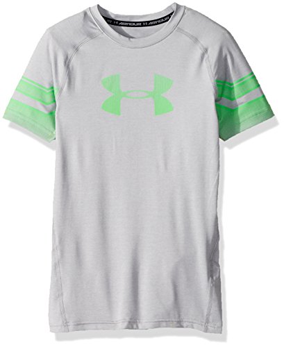 Under Armour Boys Graphic Short sleeve, Overcast Gray Light/Green Typhoon, Youth Small